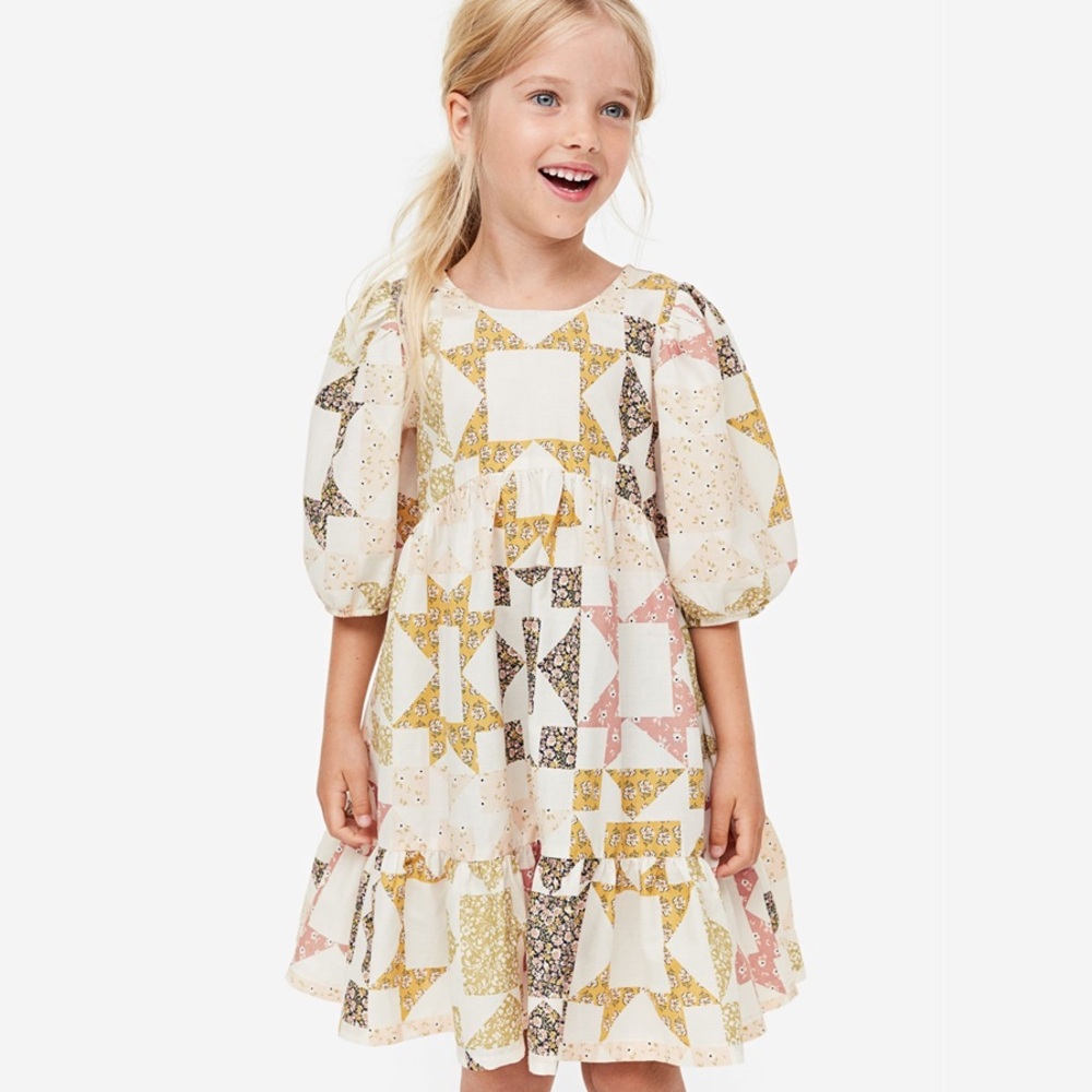 H&M patchwork printed floral kid’s dress puff sleeve